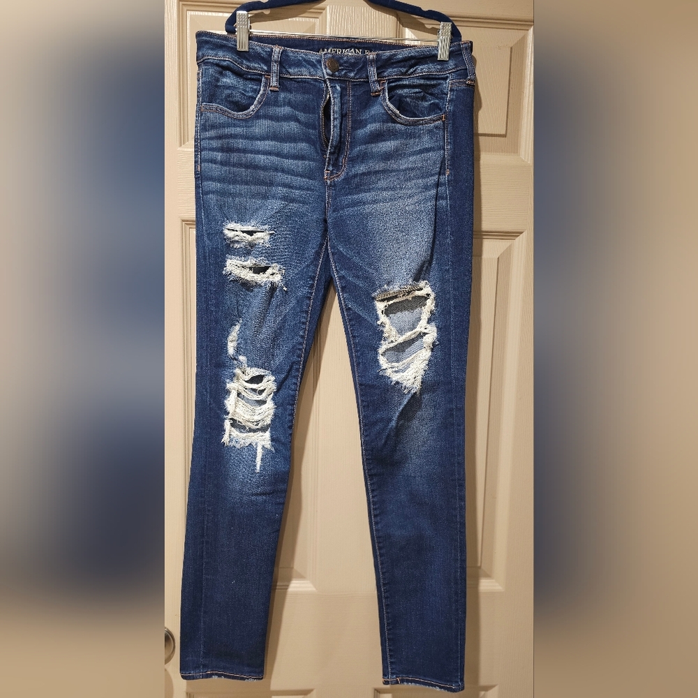 American Eagle Outfitters Ripped Dark Blue Skinny Jeans